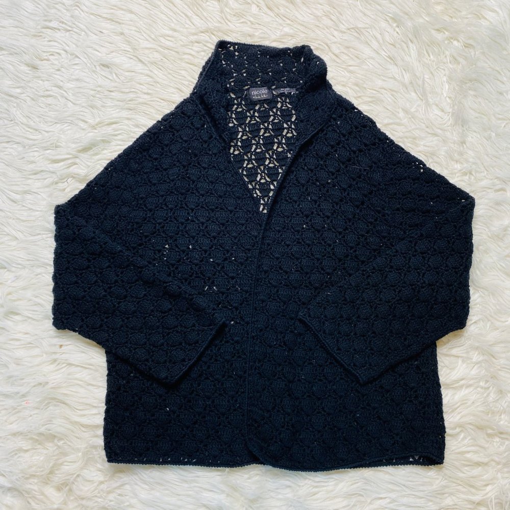 Nicole by Nicole Miller Womens‎ Open Knit Cardigan Sweater Black Size Large